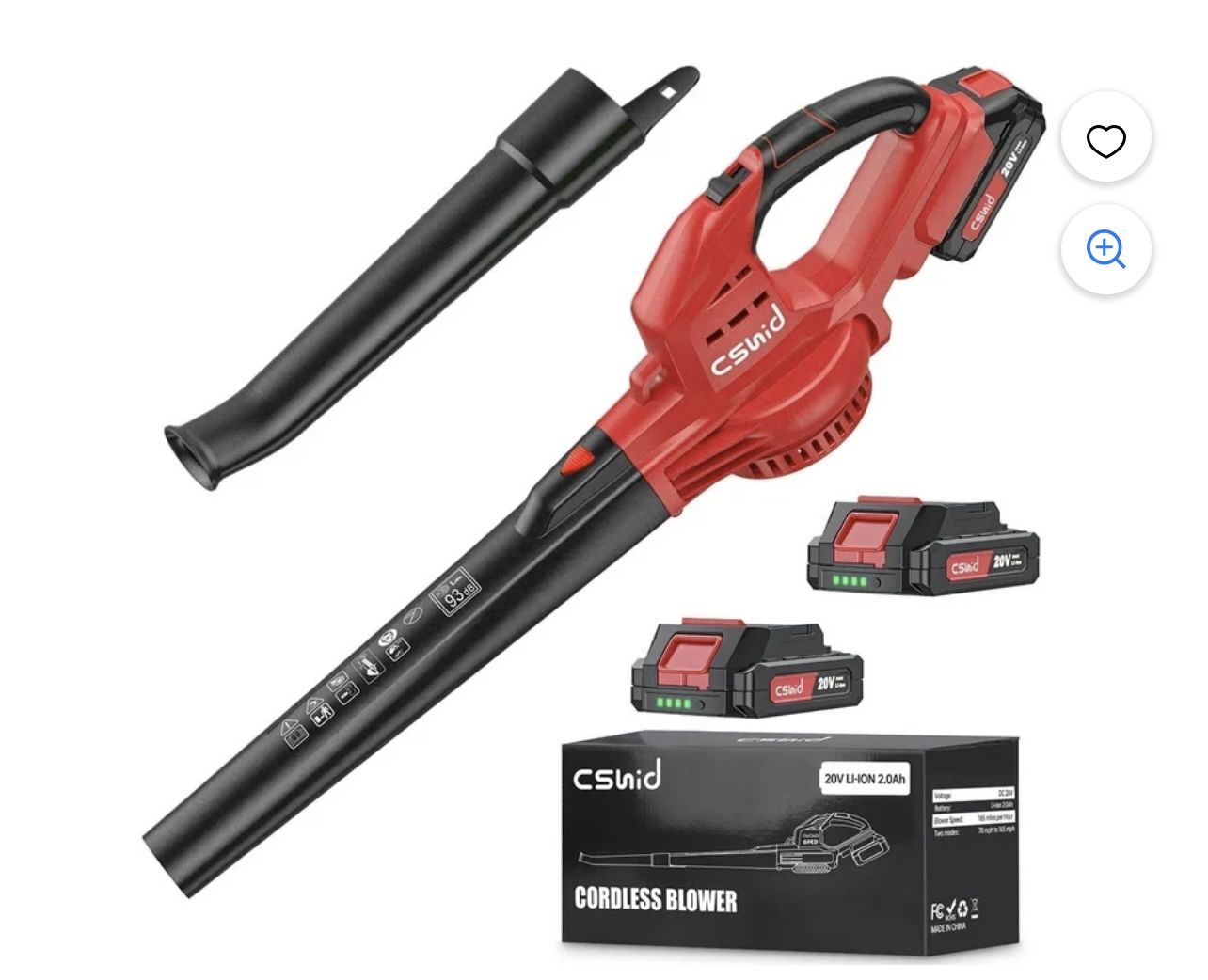 Cordless 20V Handheld Electric Leaf Blowers with 2 x Battery & Charger, 2 Speed Mode, 320CFM 165MPH, Lightweight