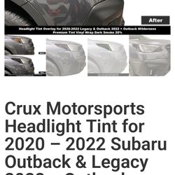 Crux Motorsports Headlight Tint for 2020 – 2022 Subaru Outback & Legacy 2022 + Outback Wilderness
