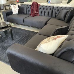 Oscar Black Modern L Shaped Huge Sectional Sofa