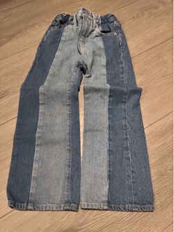 Girls Old Navy high rise baggy wide leg two tone jeans with adjustable waist Size 6