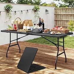 6ft Folding Table - Heavy Duty Portable 6 Foot Plastic Table with Fold-in-Half Design & Carry Handle