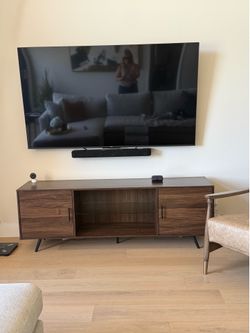 Modern Entertainment Center — Glass Shelf, Hidden Cables, Fits 80” TV