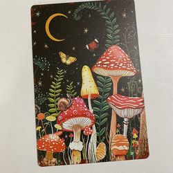 Whimsical Vintage Style Mushroom Wonderland Metal Sign Wall Decor Autumn 8x12