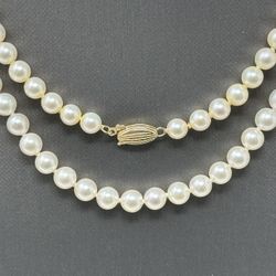 Vintage Japanese Akoya Cultured 6mm Pearl 30" Necklace w/14K YG Clasp