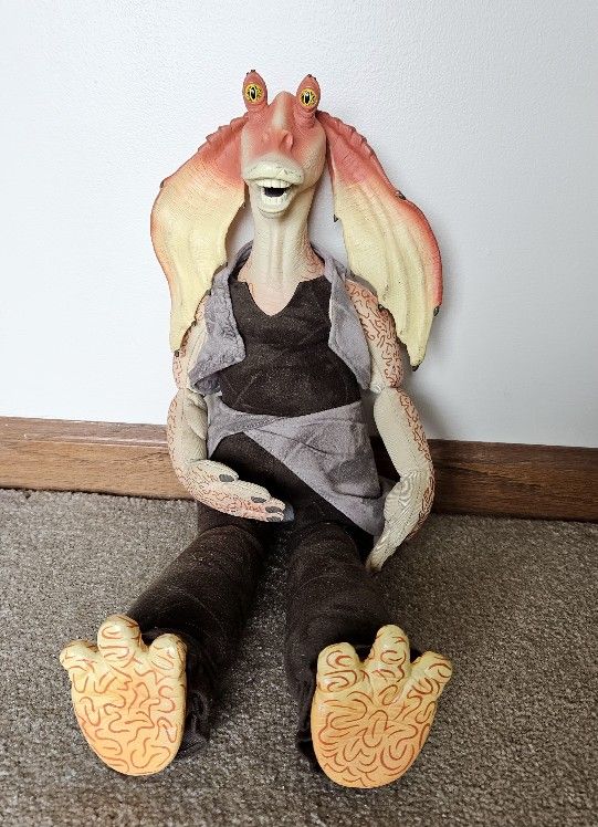 VINTAGE 1999 STAR WARS PHANTOM MENACE JAR JAR BINKS TALKING ALARM CLOCK PLUSH