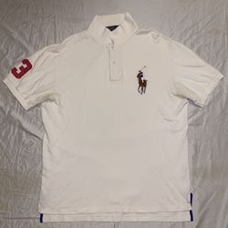 RARE! VTG Polo Ralph Lauren Big Pony 3 Polo Shirt - White/Red (Size XL)