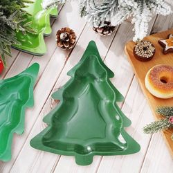 Whaline 60Pcs Christmas Paper Plates Christmas Tree Shaped Dinner Plates 3 Gradient Green Xmas Disposable Plate for Winter Holiday Party Supplies Tabl