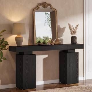 Turrella 63 in. Black Elegant Modern Sofa Table, Minimalist Rectangle MDF Console Table for Hallway