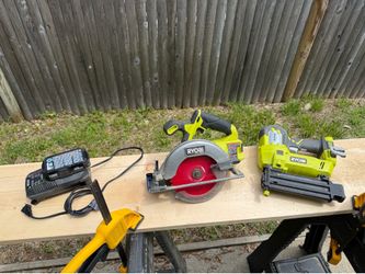 Power saw and nail gun and battery pack Power saw and nail gun and battery pack