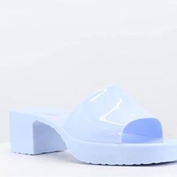 NWT BAMBOO Jelly Chunky Block Heel Sandals Spice-01 Blue Size: 7