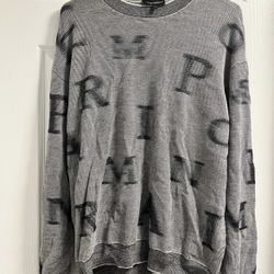 Emporio Armani Men's Pullover Sweater Gray Black All Over Letters Size L