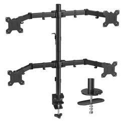 Quad Computer Monitor Mount - Heavy Duty LCD Computer 4 Monitor Stand with Full Articulation, Fits Four Screens up to 27 Inches - Each Arm Holds up to