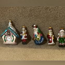 Vtg Thomas Pacconi  Lot of 8 Blown Glass Santa Clock Christmas Ornament