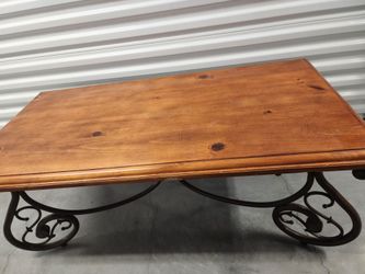 Wood and wrought iron coffee table w/2 side tables