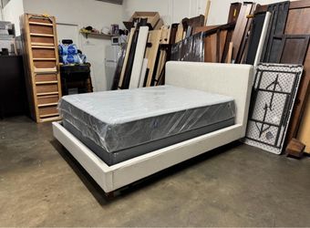Full Upholstered Platform Bed Frame with Mattress