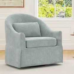 Yurevna Martha Swivel Accent Chair 30.3-in W Modern Smoke Blue-Green Chenille Swivel Barrel Armchair