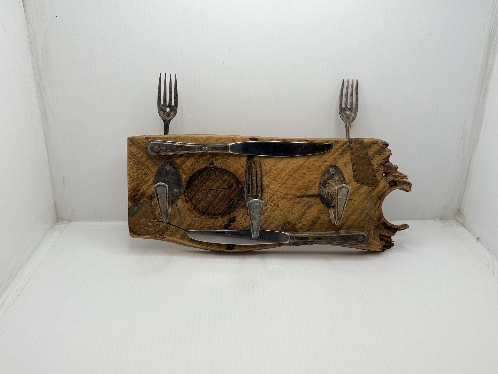 Antique Rustic Hand Made Utensil Holder Wall Hanger Wood Haines Unique