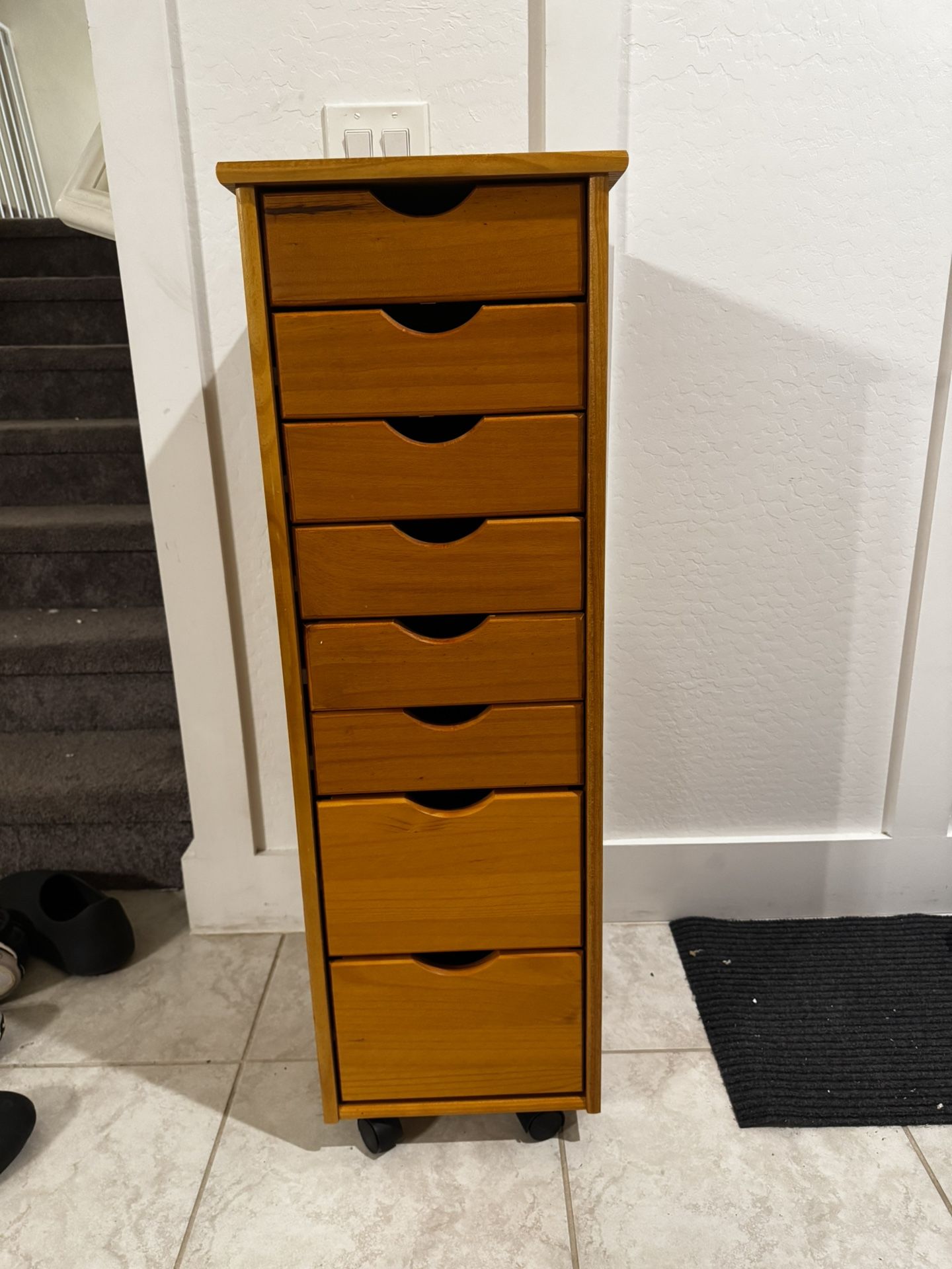 Adeptus Original Roll Cart, Solid Wood, 6 Plus 2 Drawer Narrow Roll Cart, Med Pine