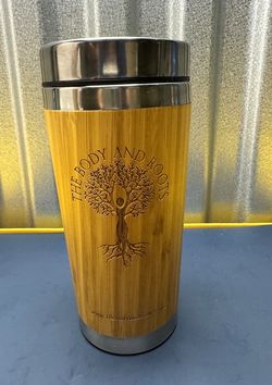Bamboo Travel Mug Tumbler Tree of Life Engraved Stainless Steel 7.5in