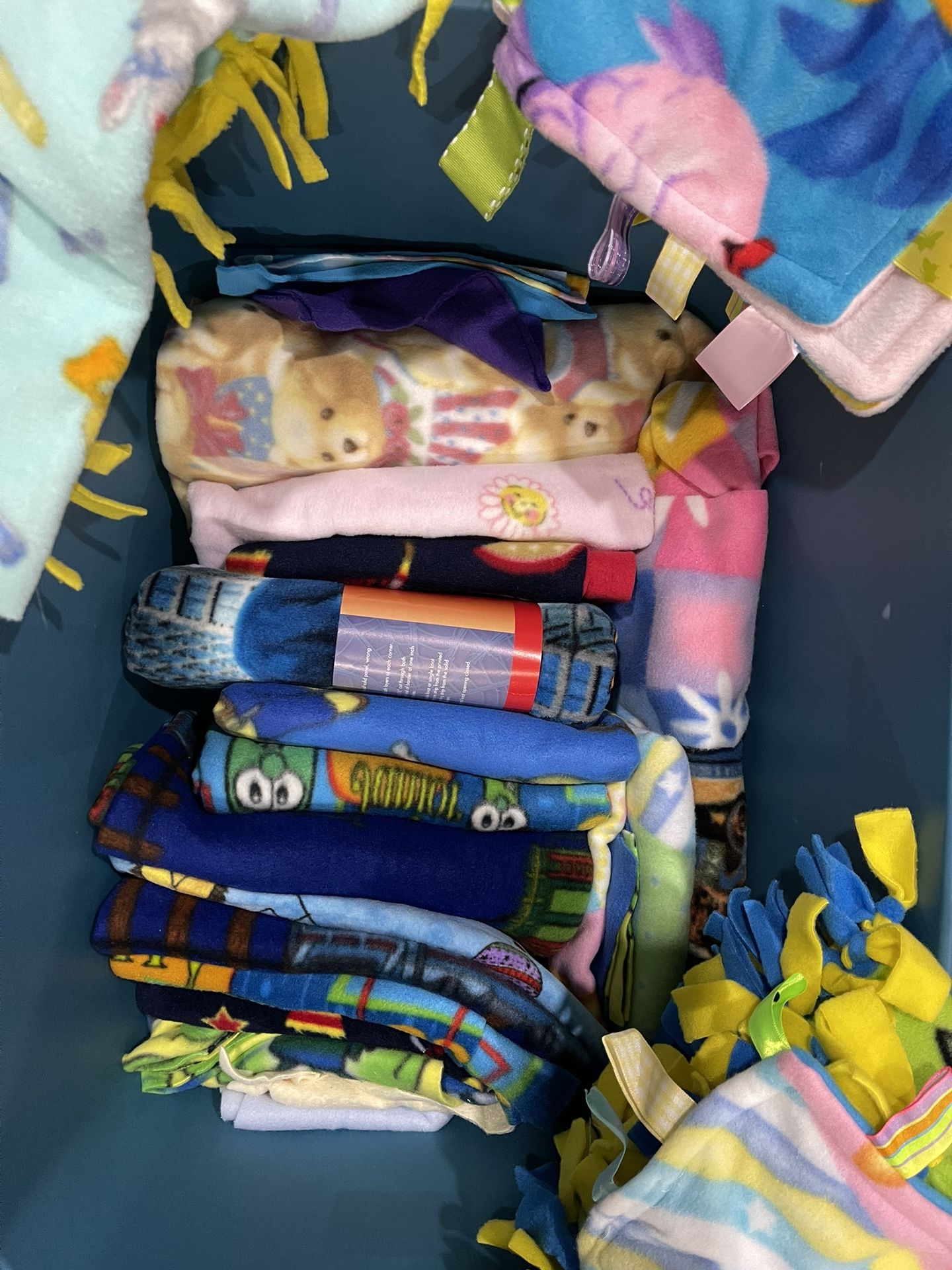 CRAFTERS! Extra material, fleece Spider-man blanket, taggie blankets, almost complete, waiting to finish up if someone wanted to monogram.