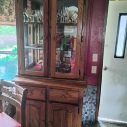Antique Wooden China Cabinet With Glass Shelving