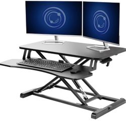 VIVO 32 inch Desk Converter, K Series, Adjustable Sit to Stand Riser, Dual Monitor and Laptop Workstation with Wide Keyboard Tray, Black, DESK-