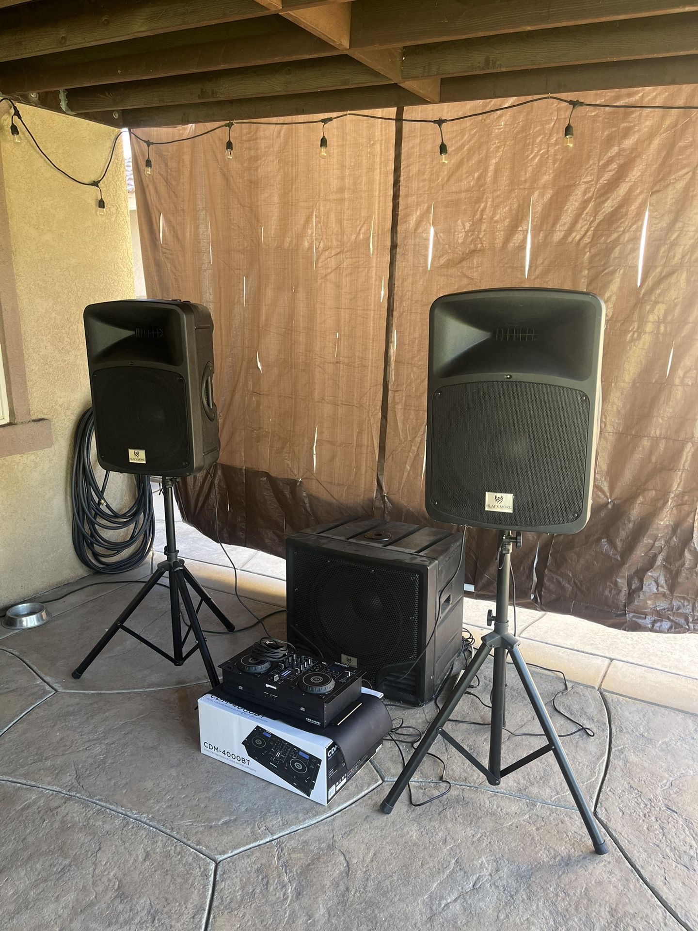 Complete DJ Speaker System – Dual 15” Speakers + Subwoofer + Mixer