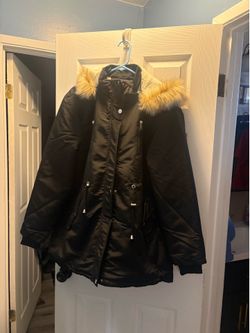 Black Parka Jacket with Faux Fur Hood