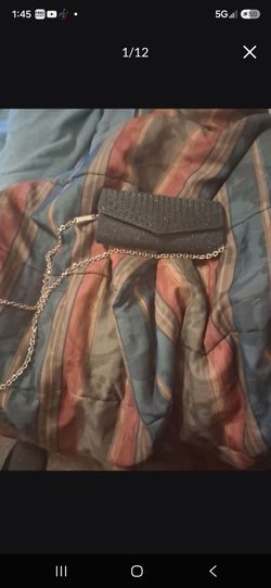 Black Glitter Clutch Purse with Gold Chain
