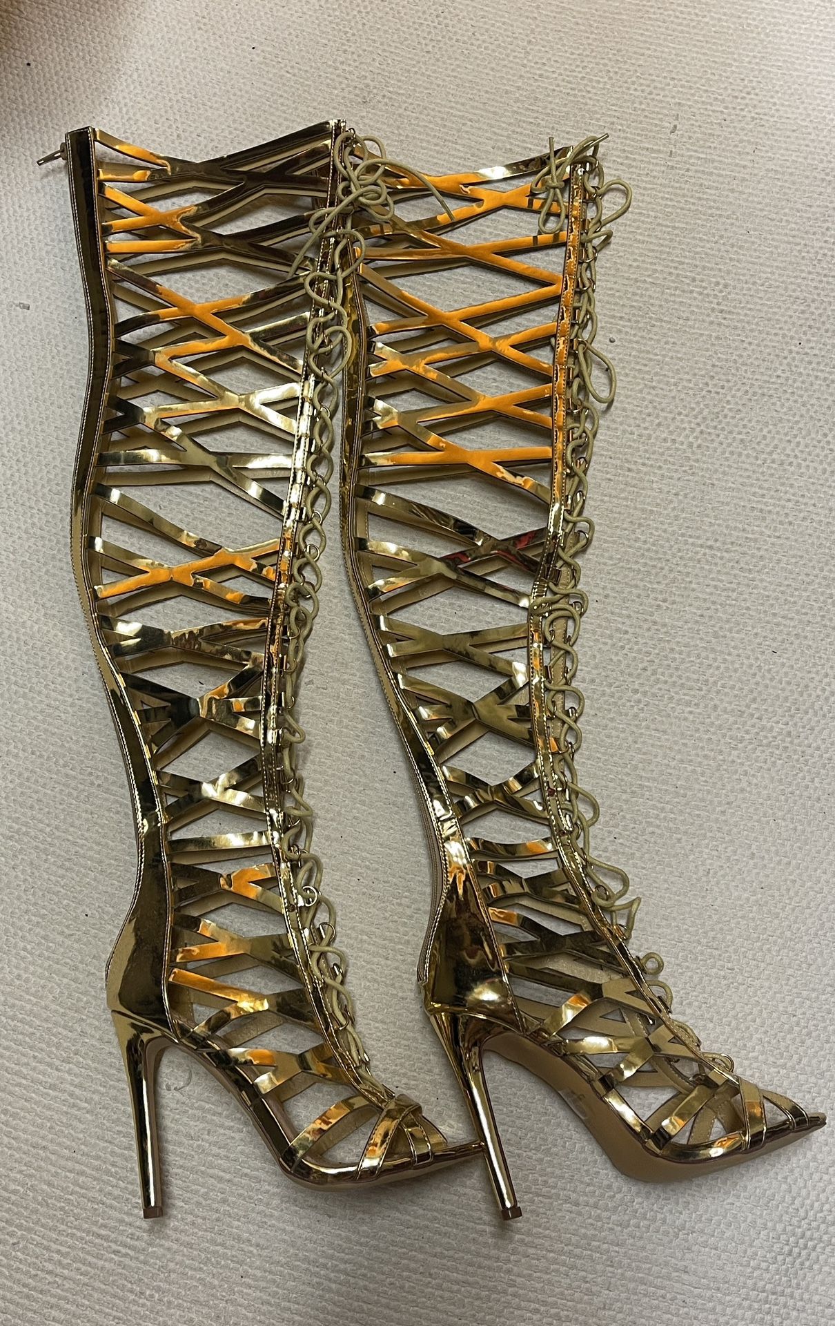 Metallic Gold Gladiator Heels, Party Shoes