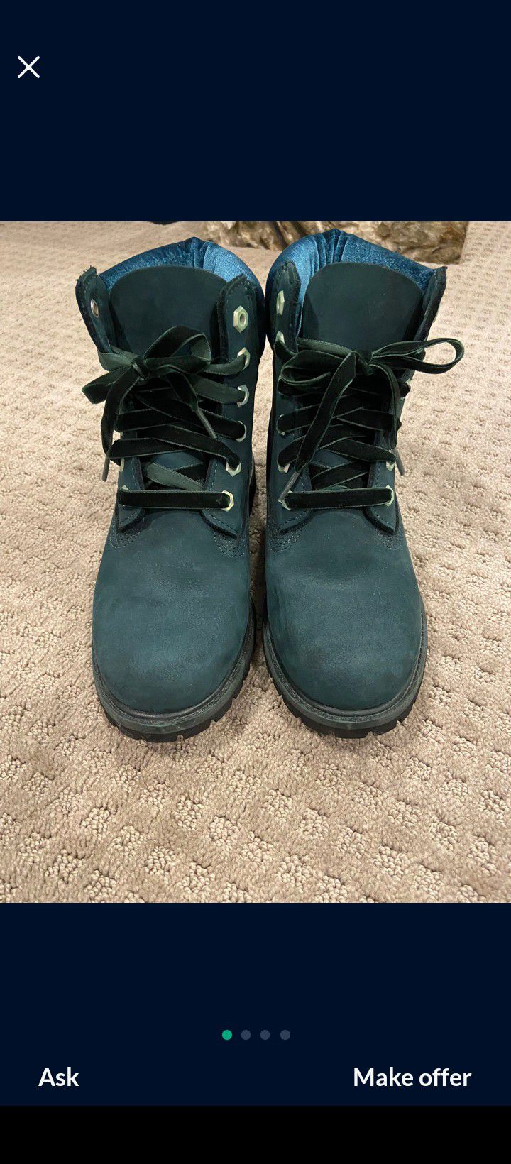 Limited green velvet timberland boot size 7