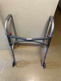 Medical Deluxe Folding Walker with Wheels, U-Shaped Frame, Adjustable Height