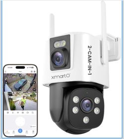 WiFi6 Dual-Lens Security Camera, 4MP QHD 2-in-1 Home Camera with 180° Static FOV & 360°PTZ AI Tracking, 5G/2.4G Dual Band, Bluetooth Easy Setup, (Work