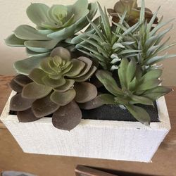 Artificial Succulent Arrangement In Wood Planter