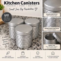Kitchen Canisters Set of 3 Silver Honeycomb