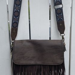 Woman’s Faux Leather Shoulder Bag With Fringe 