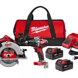 Milwaukee M18 18V Lithium-Ion Brushless Cordless Hammer Drill and Circular Saw Combo Kit (2-Tool) with Two 4.0 Ah Batteries