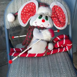 Vintage Christmas Mouse On Skis.