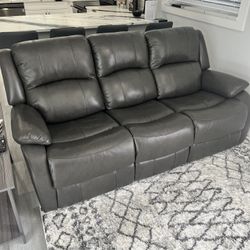 New Leather Couch Reclining Gray Real Leather