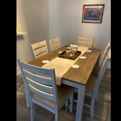 Whitewashed/ Natural Brown Rectangular Dining Table And Chairs✅ Brand New 👍 Dining Room Set🤩