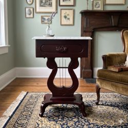Late 20th Century Victorian Style Lyre-Harp Mahogany Italian Side Table