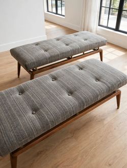 Mid-Century Tufted Upholstered Bench Pair