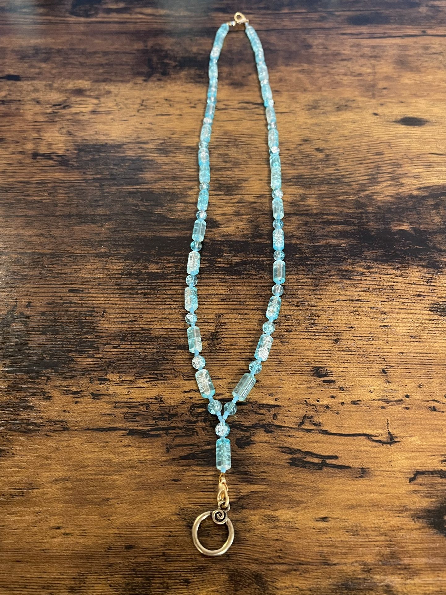Handmade Turquoise Colored Glass Beads with Vintage Spacer Beads Landyard 28"