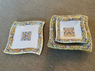 Meridiana Ceramiche Italian Ceramic wavy square plates fruit bowls lot of 3