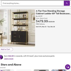 4-Tier Free Standing Storage Cabinet Ladder 69" Tall Bookcase with Drawers