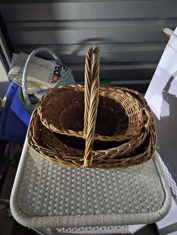 Vintage Graduated Wicker Gathering Baskets with Braided Handles