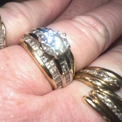 3ct  Plus 14k White & Yellow Diamond Ring w Double contour Band