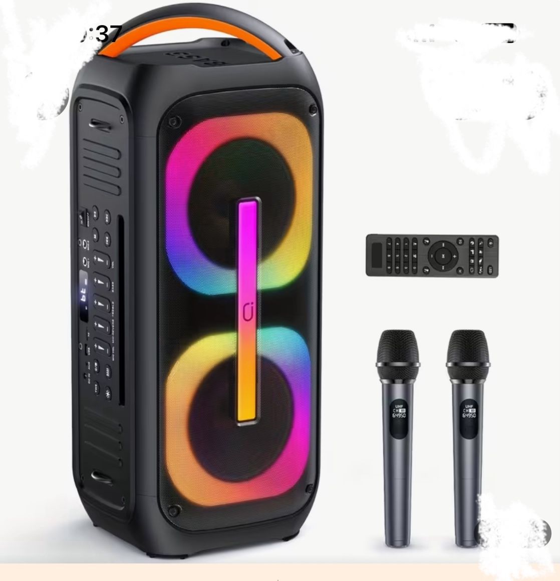 Portable PA Speaker System, Wireless Speaker with 2 Karaoke Microphones