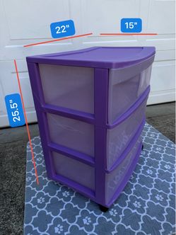 Sterilite® Purple Branded Three-Tier Plastic Drawer Cart with Wheels