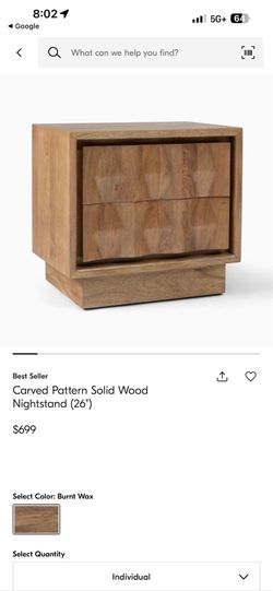 Carved Pattern Solid Wood Nightstand (26")